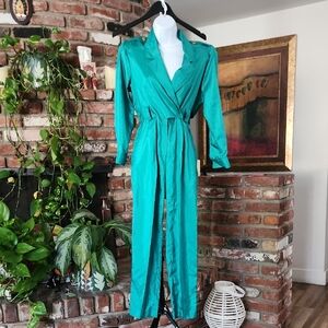 Joan Walters Rare Vintage Designer Emerald Green Retro Glam 70s Style Jump Suit